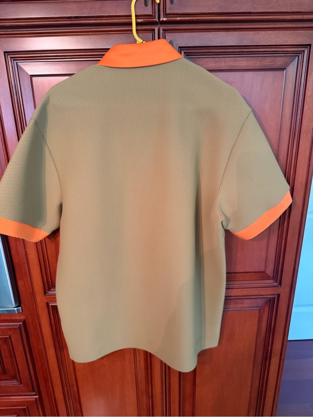Lacoste Unisex Olive Green/Tan Polo with Orange Collar and Cuffs..RARE - Picture 2 of 5